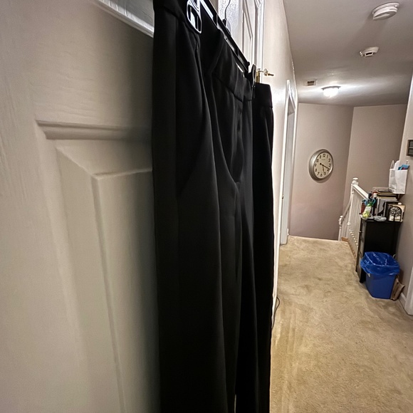 Ann Taylor Loft Tuxedo Stripe Black Crepe Like Wide Leg Pant Size 8 - Picture 2 of 9